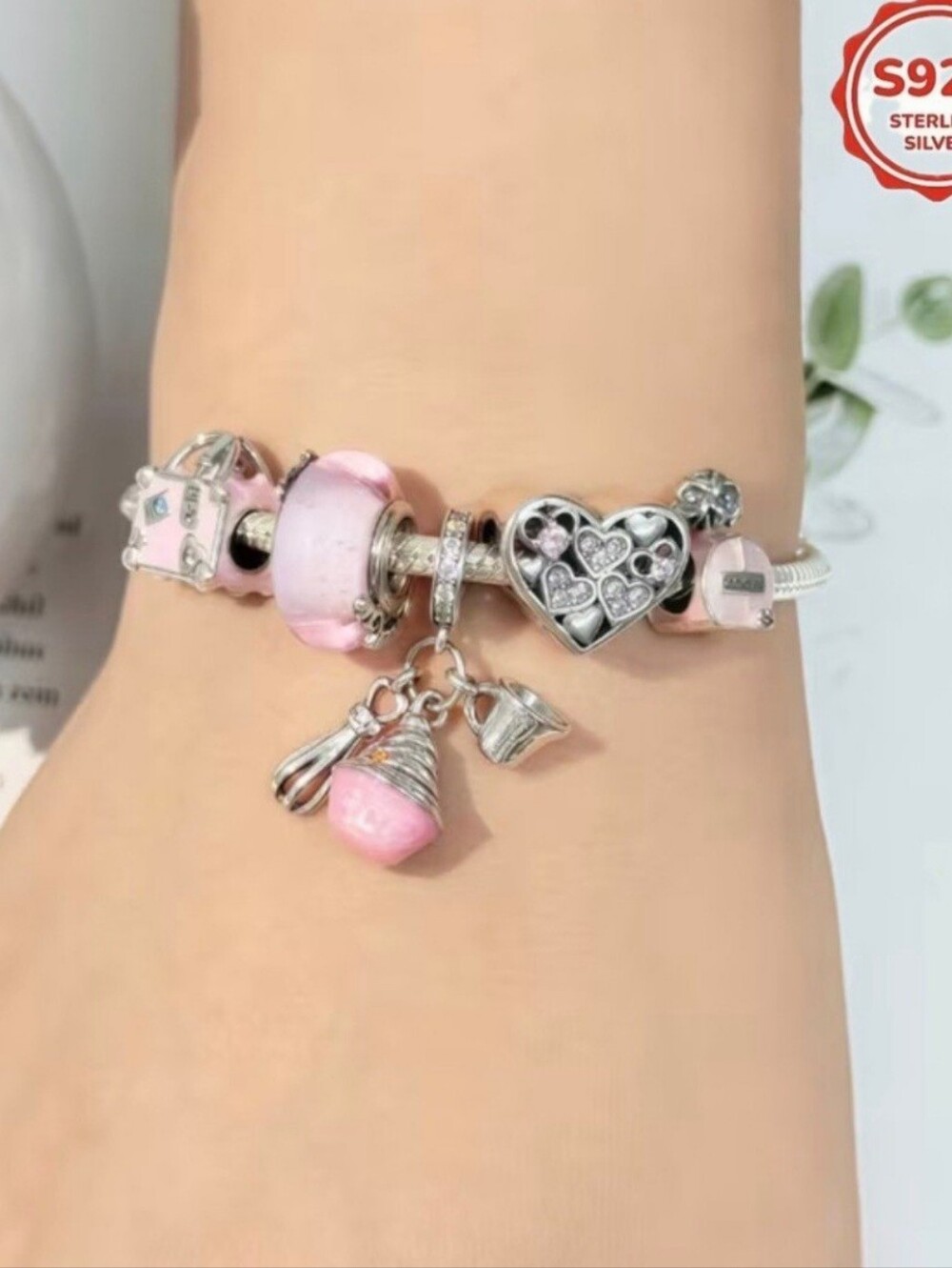 Sterling Silver Pink Cupcake & Baking Charm Bracelet Pendant 925 Plated 🧁🩷 NEW - Picture 7 of 8